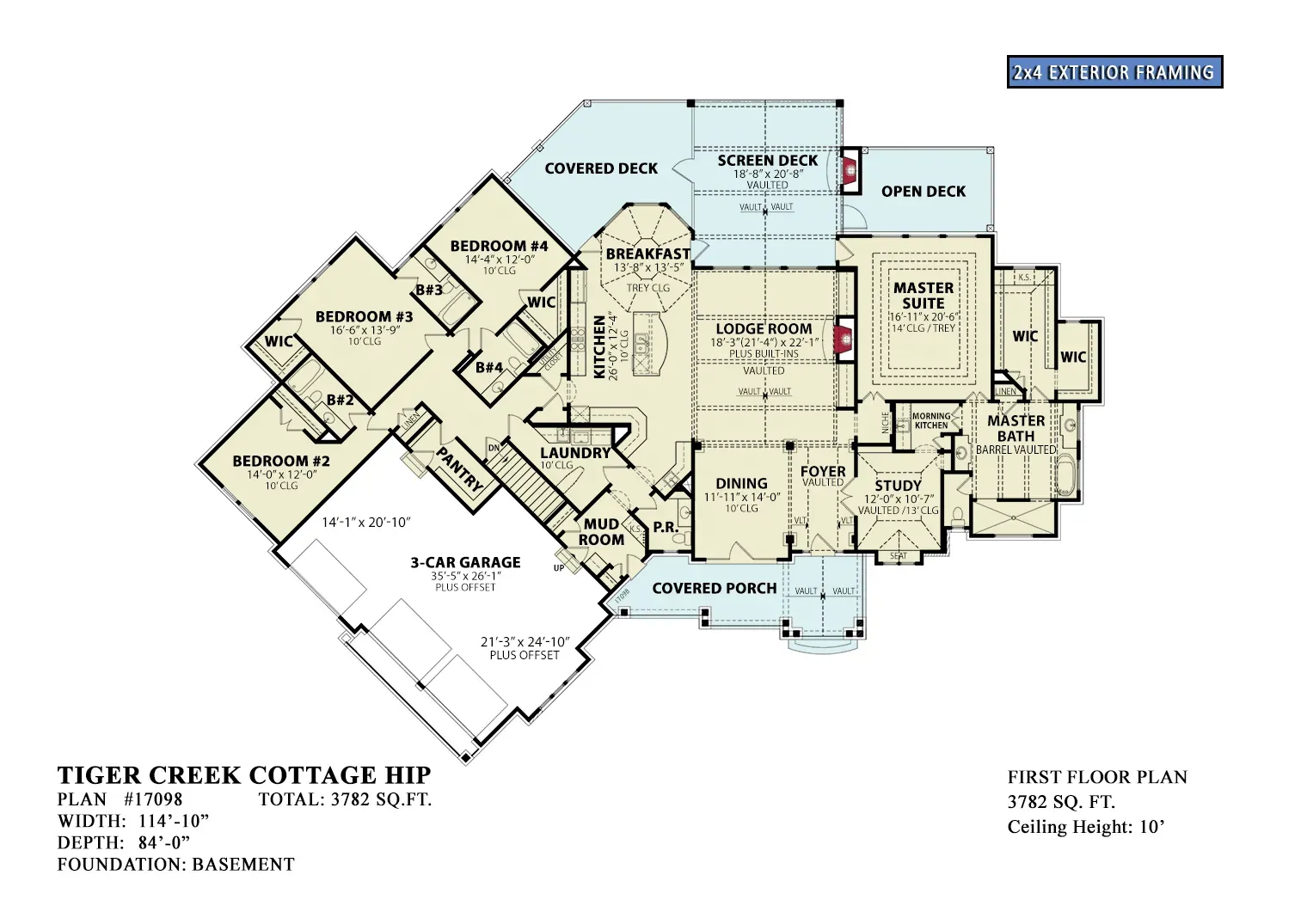 Elegant 4-Bedroom Home Plan with Spacious Basement and Brick Exterior