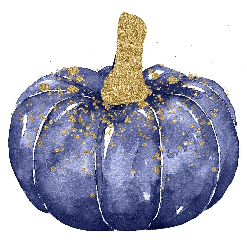 Elegant Pumpkins Blue Fabric Panel