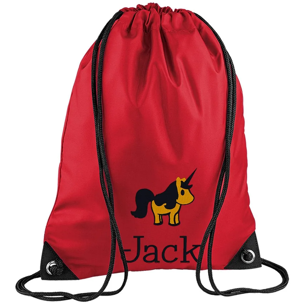 Embroidered Unicorn Personalised PE Bag, Kit Bag Drawstring Bag