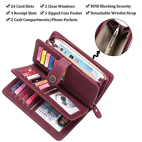 FALAN MULE Women's Wallet Genuine Leather RFID Blocking Large Capacity Trifold Ladies Wallet