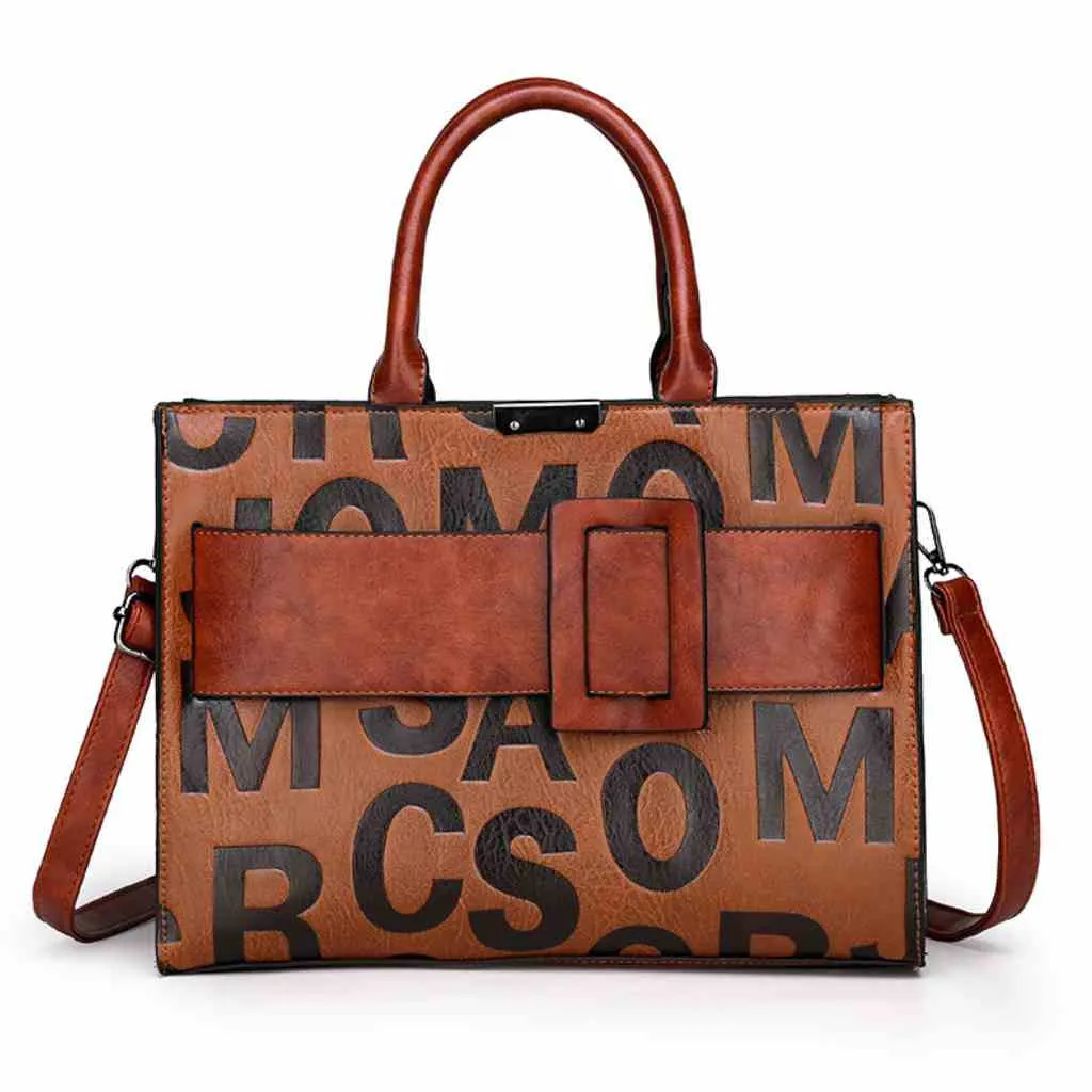 Faux Leather Shoulder Crossbody Bag Letter Print