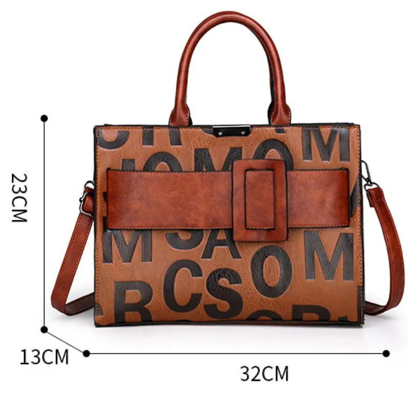 Faux Leather Shoulder Crossbody Bag Letter Print
