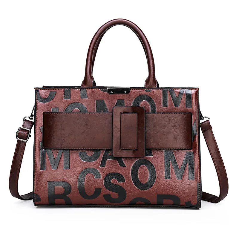 Faux Leather Shoulder Crossbody Bag Letter Print