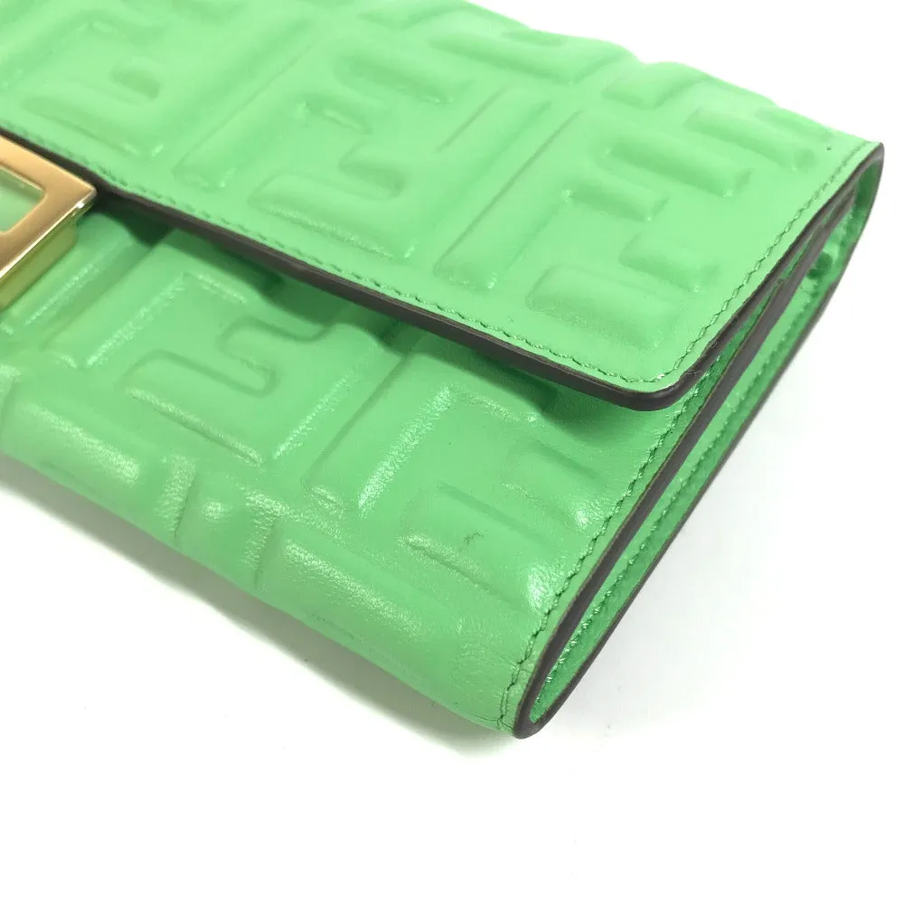 FENDI Long Wallet Purse 8M0251 leather green Baguette Continental Wallet Women Used