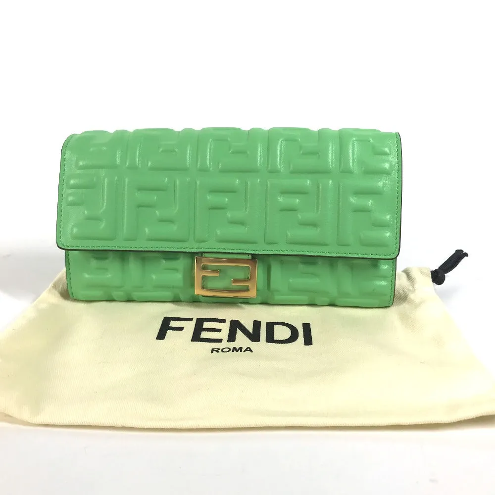 FENDI Long Wallet Purse 8M0251 leather green Baguette Continental Wallet Women Used