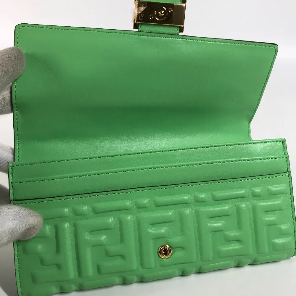 FENDI Long Wallet Purse 8M0251 leather green Baguette Continental Wallet Women Used