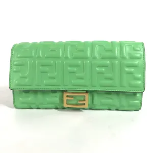 FENDI Long Wallet Purse 8M0251 leather green Baguette Continental Wallet Women Used