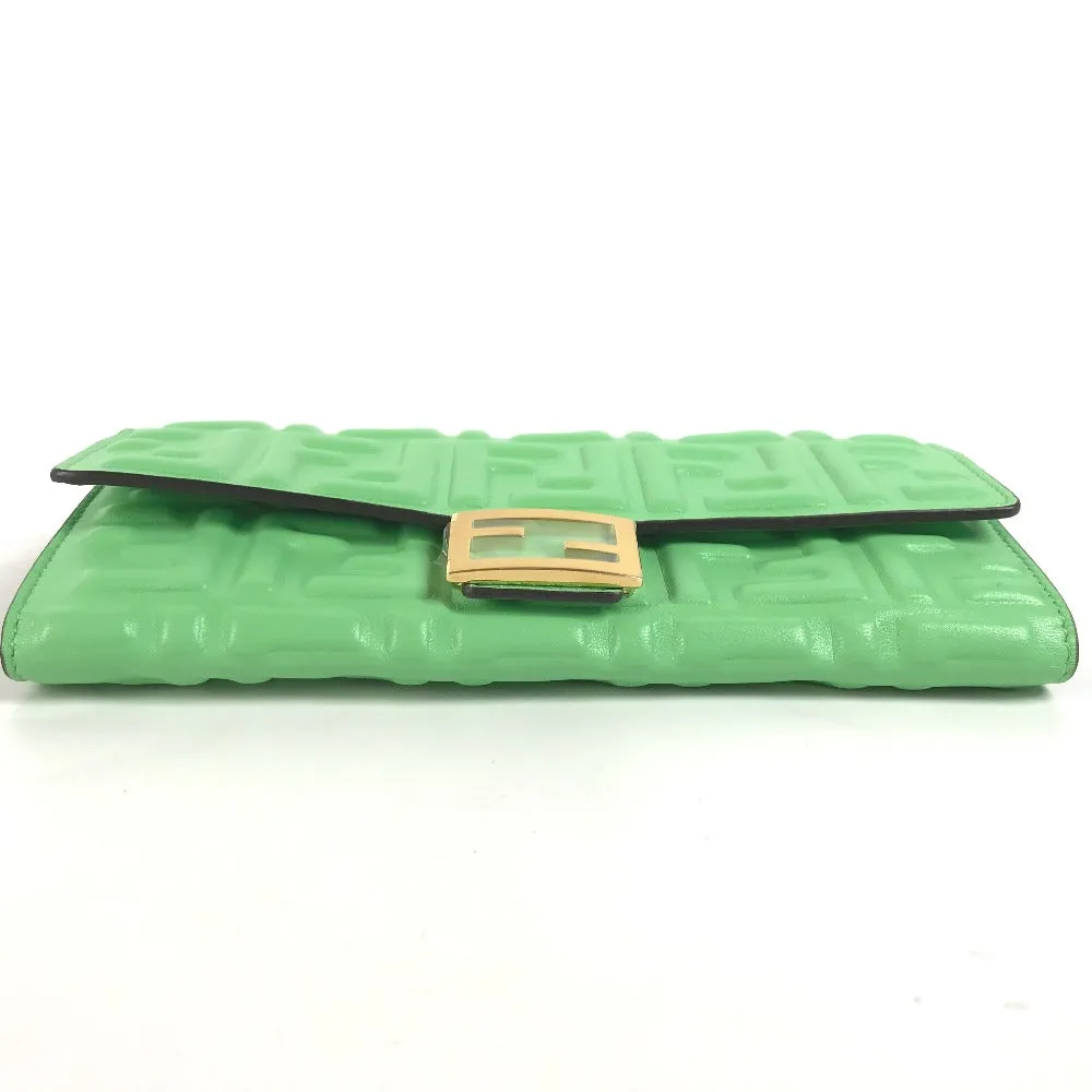 FENDI Long Wallet Purse 8M0251 leather green Baguette Continental Wallet Women Used