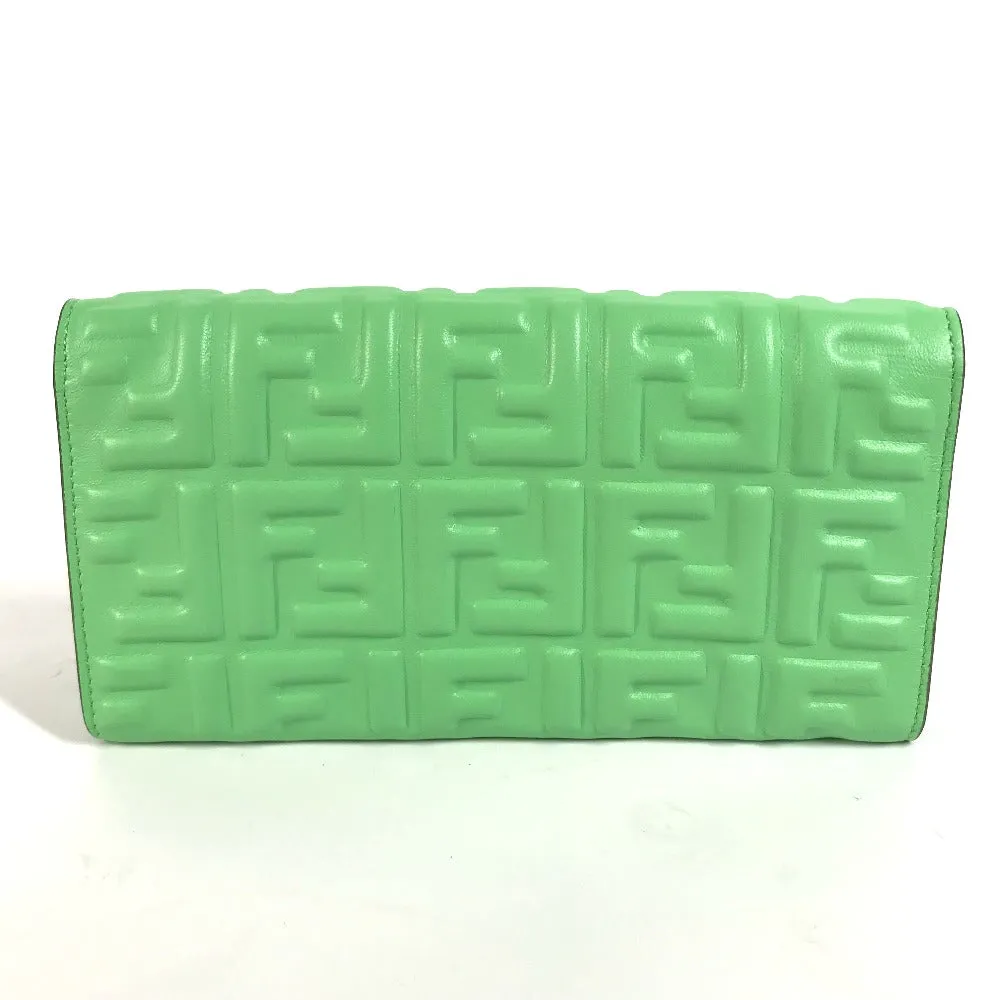 FENDI Long Wallet Purse 8M0251 leather green Baguette Continental Wallet Women Used