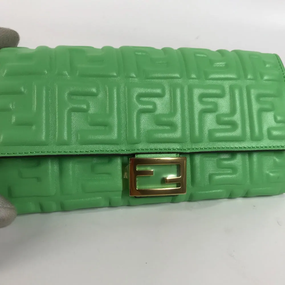 FENDI Long Wallet Purse 8M0251 leather green Baguette Continental Wallet Women Used