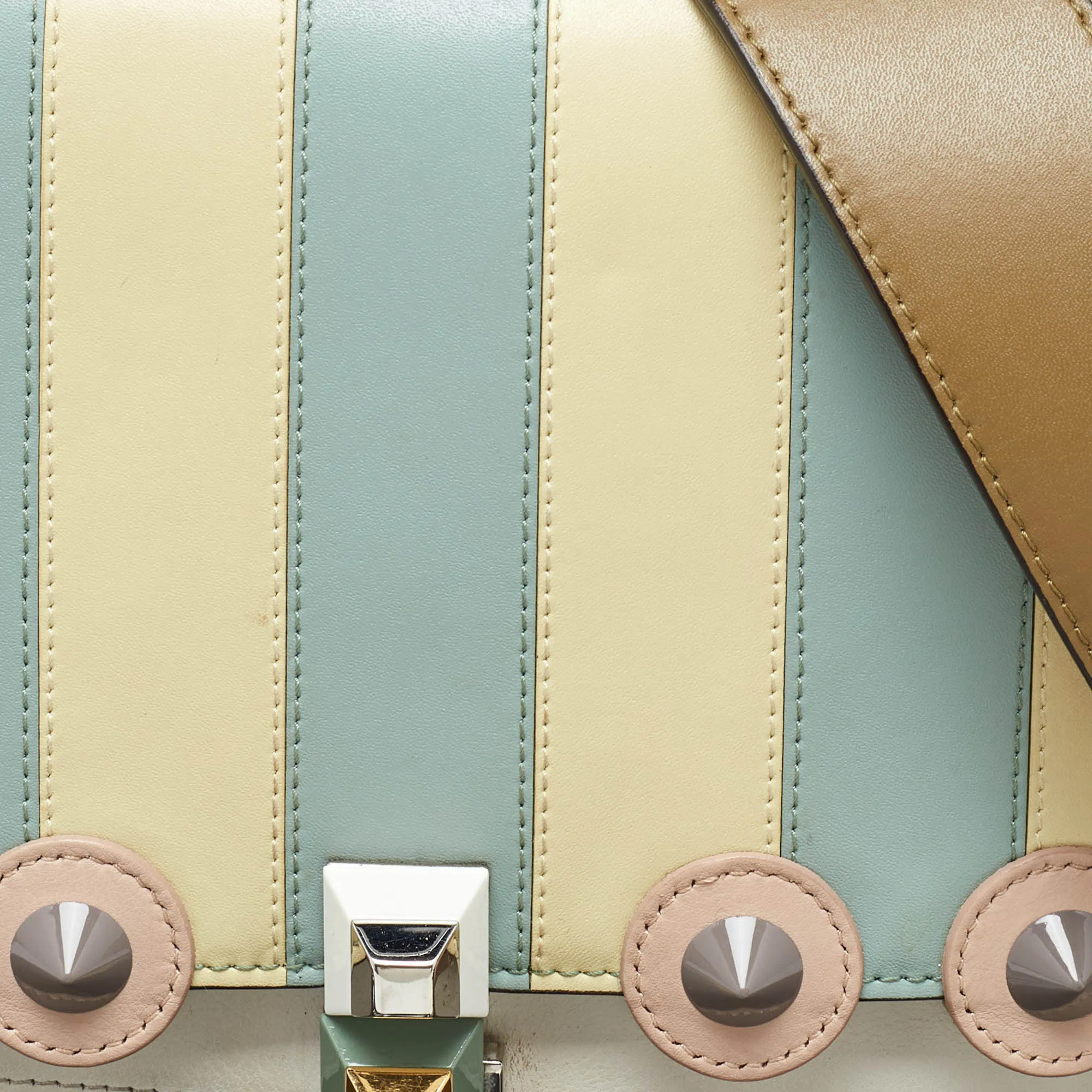 Fendi Multicolor Scalloped Leather Medium Striped Kan I Shoulder Bag