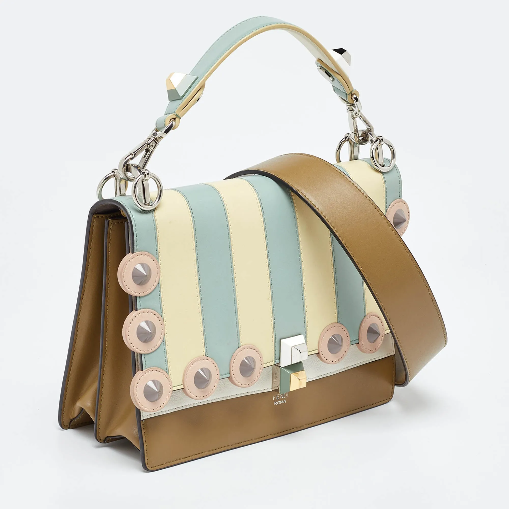 Fendi Multicolor Scalloped Leather Medium Striped Kan I Shoulder Bag