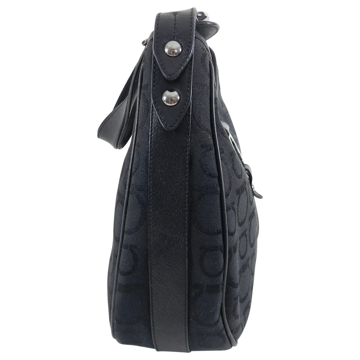 Ferragamo Gancini Black Canvas Logo Hobo Bag
