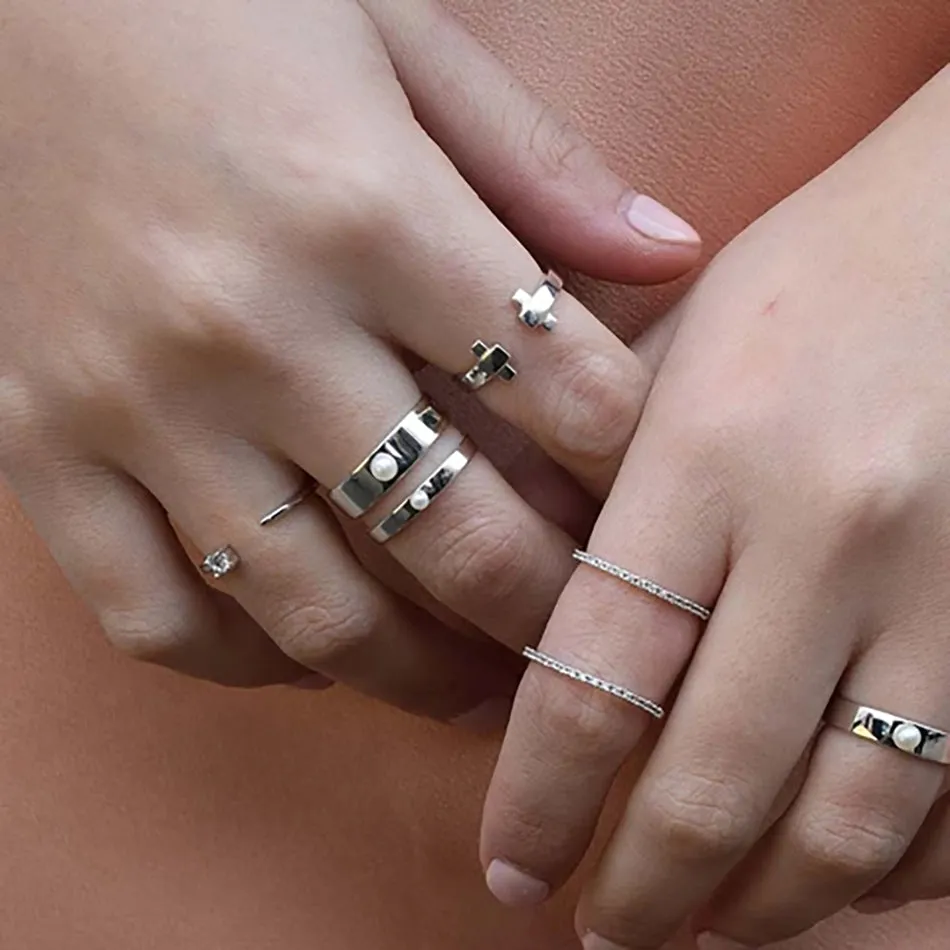 FJ0040 925 Sterling Silver Pearl Eternity Ring