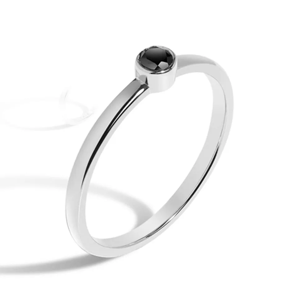 FJ0066 925 Sterling Silver Black Zircon Ring