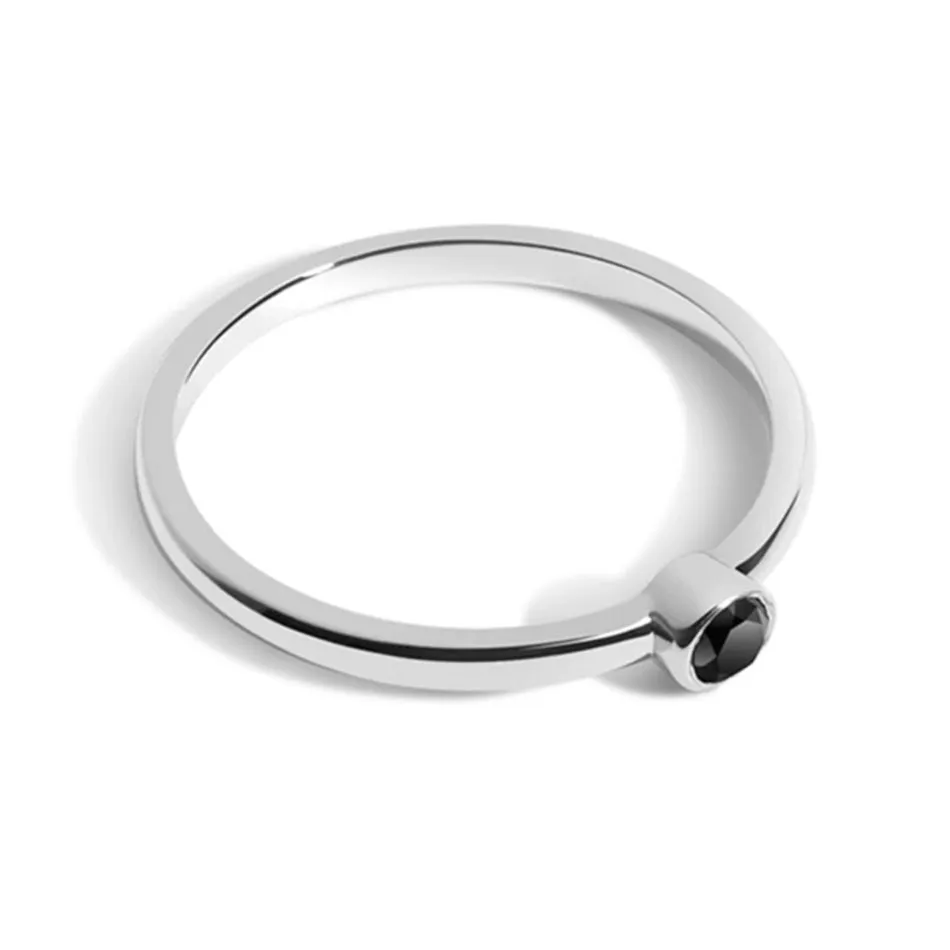FJ0066 925 Sterling Silver Black Zircon Ring