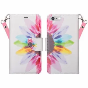For Apple iPhone 7 Case,  Wrist Strap Pu Leather Magnetic Flip Fold[Kickstand] Wallet Case with ID & Card Slots for Iphone 7 - Vivid Sunflower