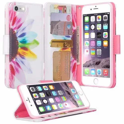 For Apple iPhone 7 Case,  Wrist Strap Pu Leather Magnetic Flip Fold[Kickstand] Wallet Case with ID & Card Slots for Iphone 7 - Vivid Sunflower