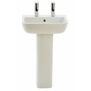 Frontline White Series 600 Full Pedestal Basin - 2 Tap Holes