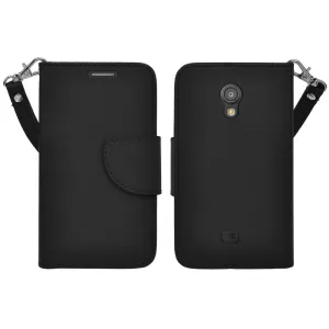 Galaxy Light Case, Wrist Strap Flip Folio [Kickstand Feature] Pu Leather Wallet Case with ID & Credit Card Slots - Black