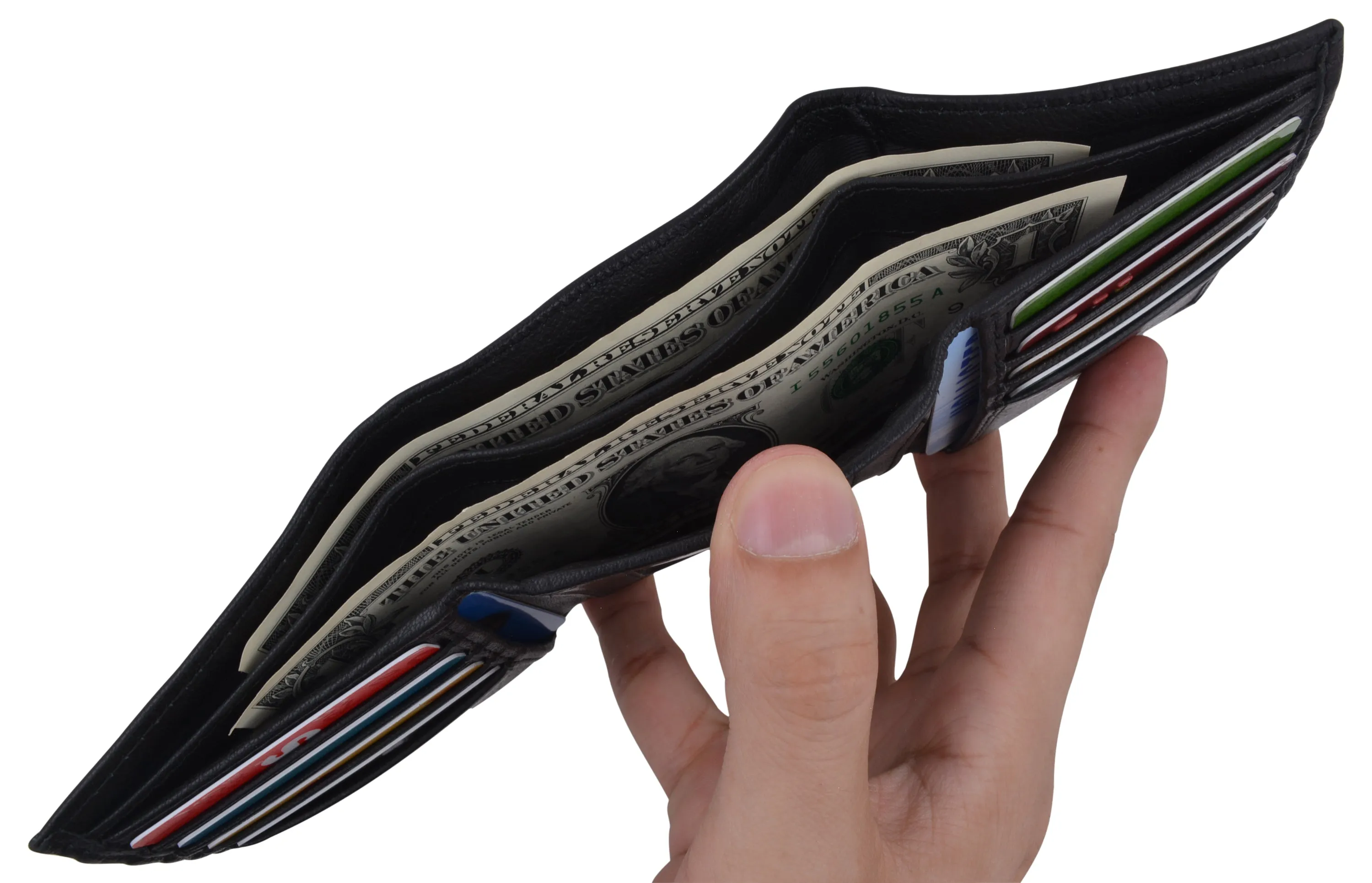 Genuine Leather Slim Trifold Wallet For Men With ID Window RFID Blocking USA