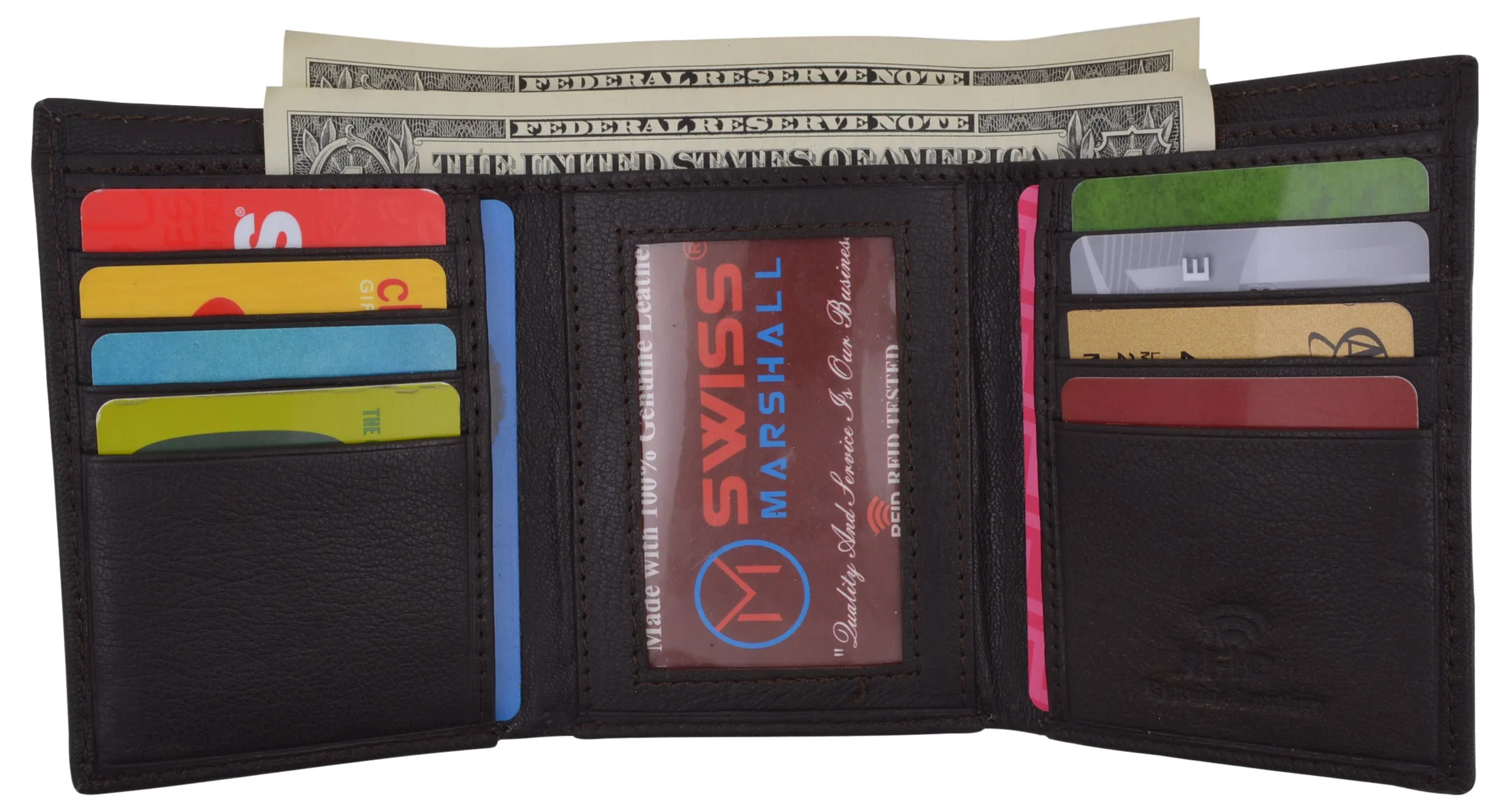 Genuine Leather Slim Trifold Wallet For Men With ID Window RFID Blocking USA