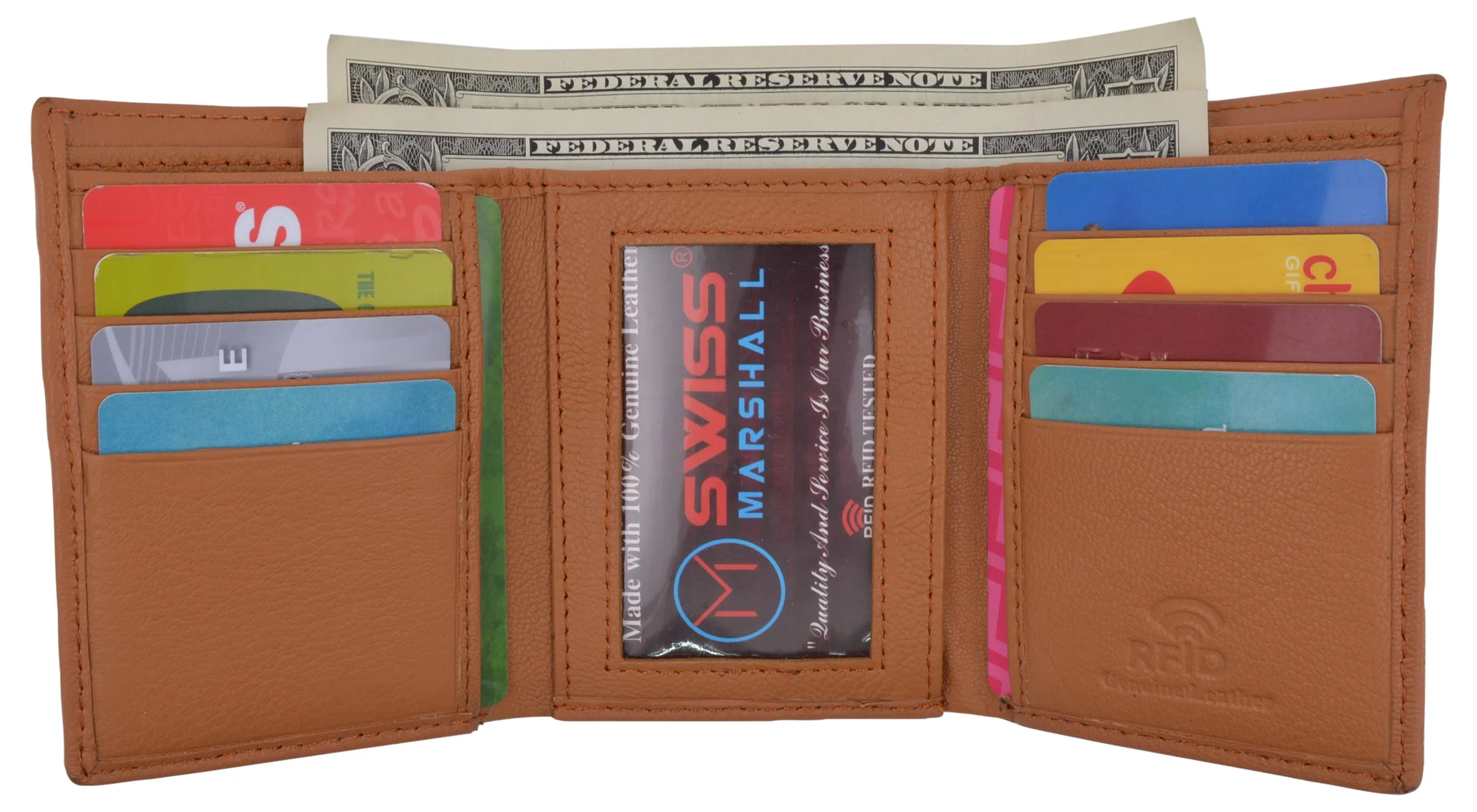 Genuine Leather Slim Trifold Wallet For Men With ID Window RFID Blocking USA