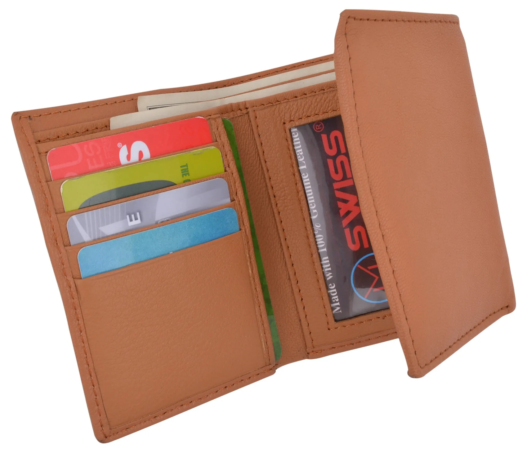 Genuine Leather Slim Trifold Wallet For Men With ID Window RFID Blocking USA