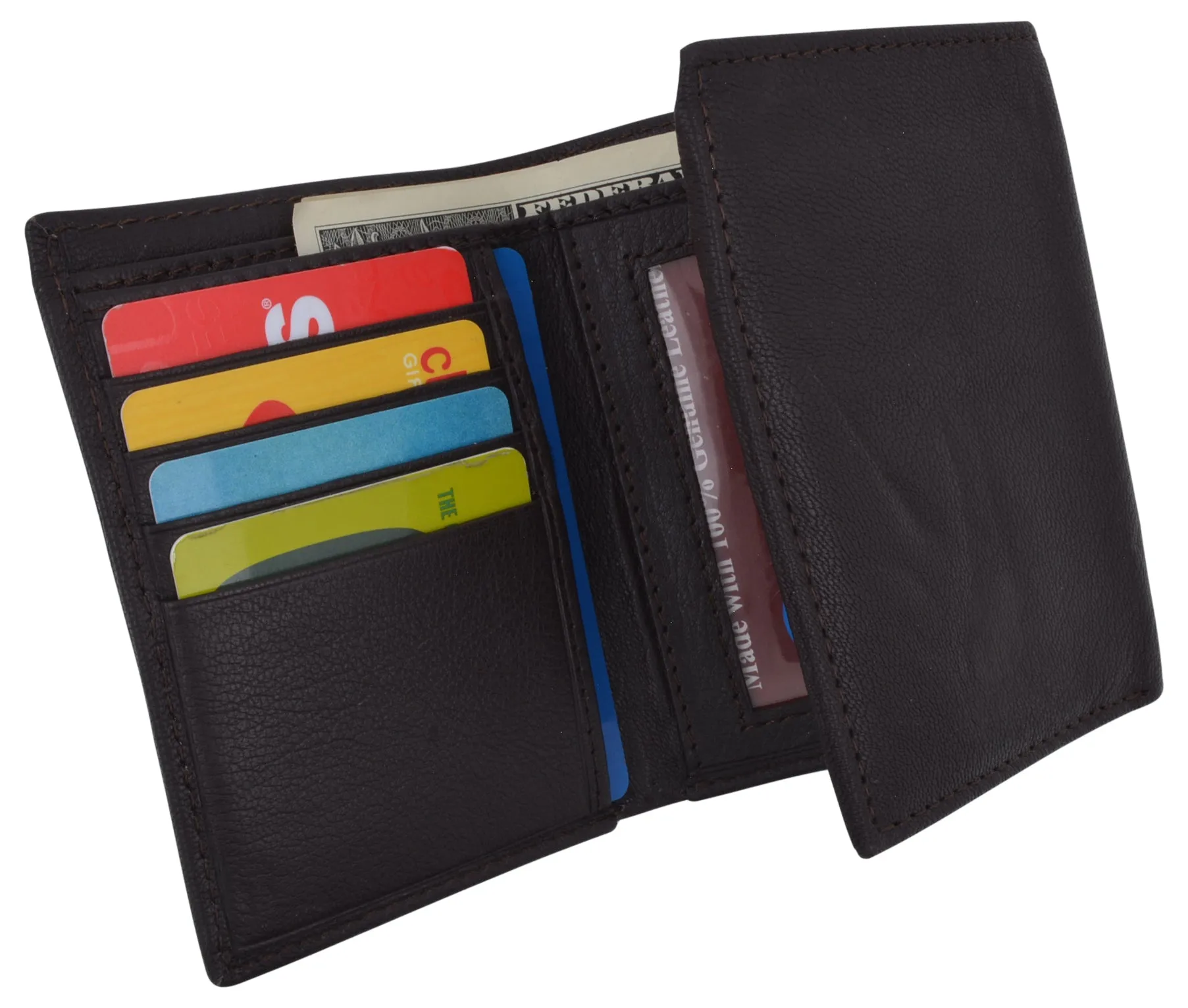 Genuine Leather Slim Trifold Wallet For Men With ID Window RFID Blocking USA