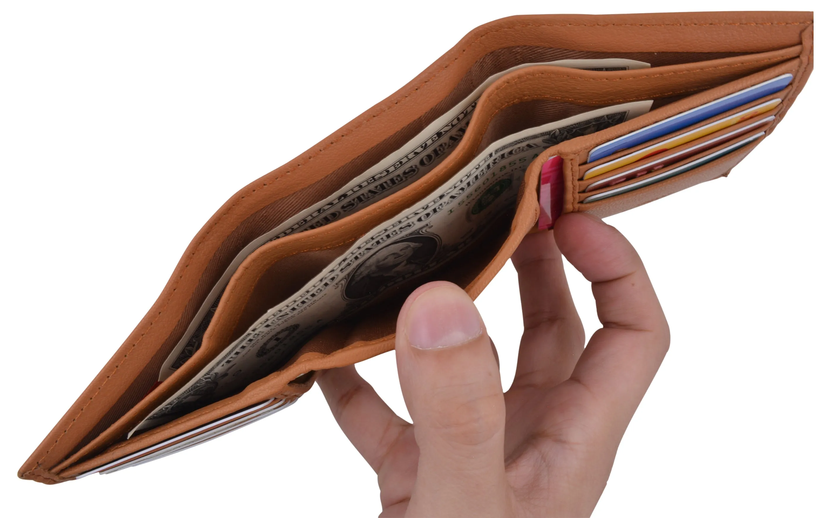 Genuine Leather Slim Trifold Wallet For Men With ID Window RFID Blocking USA