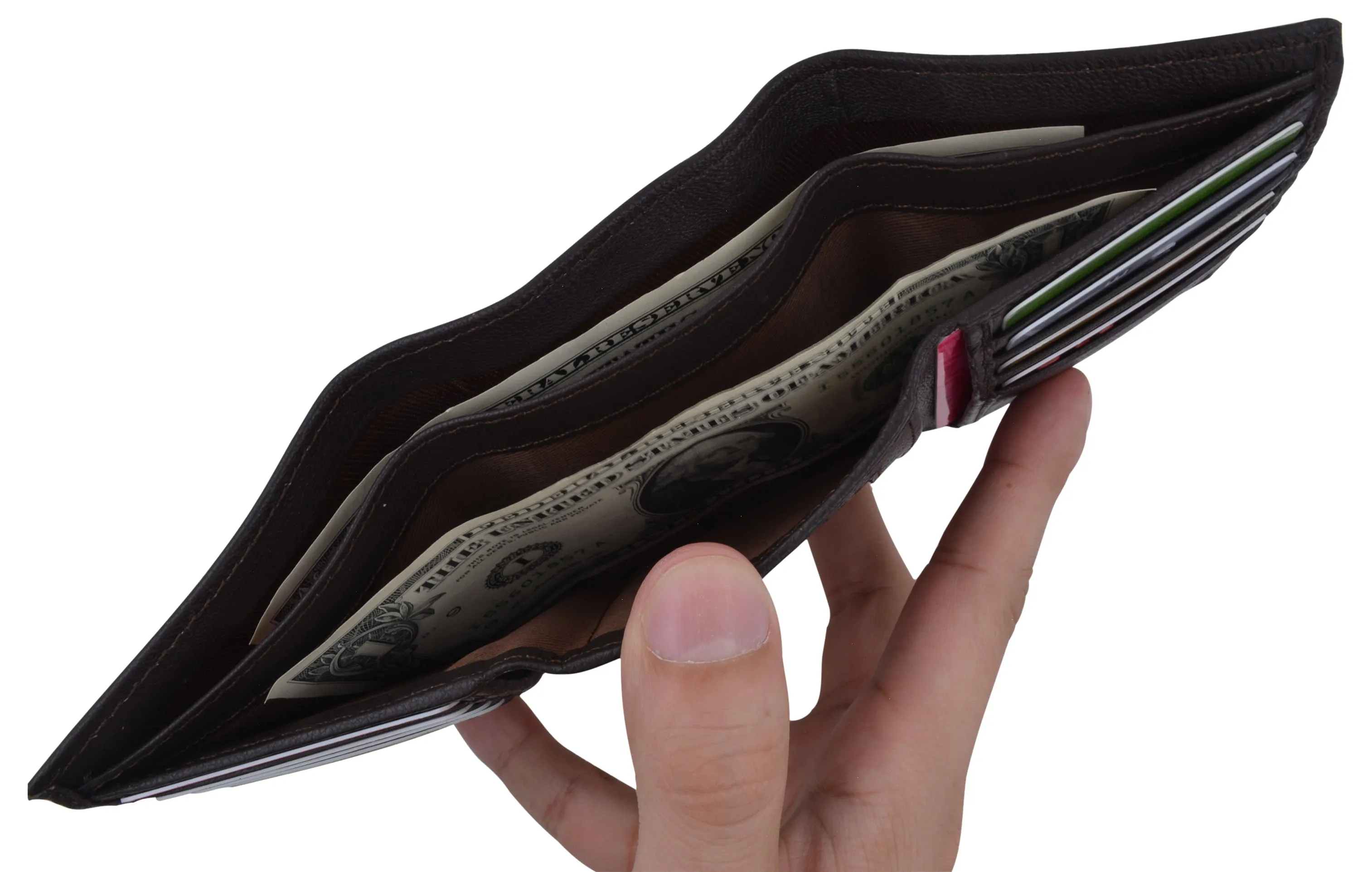 Genuine Leather Slim Trifold Wallet For Men With ID Window RFID Blocking USA
