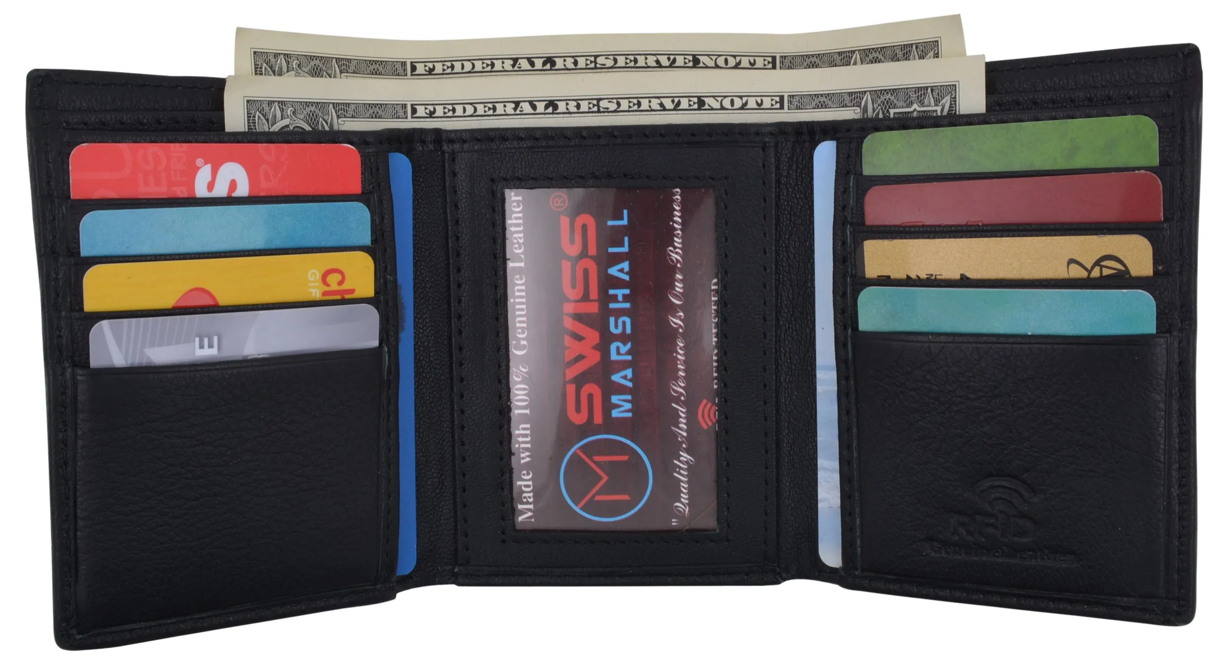 Genuine Leather Slim Trifold Wallet For Men With ID Window RFID Blocking USA