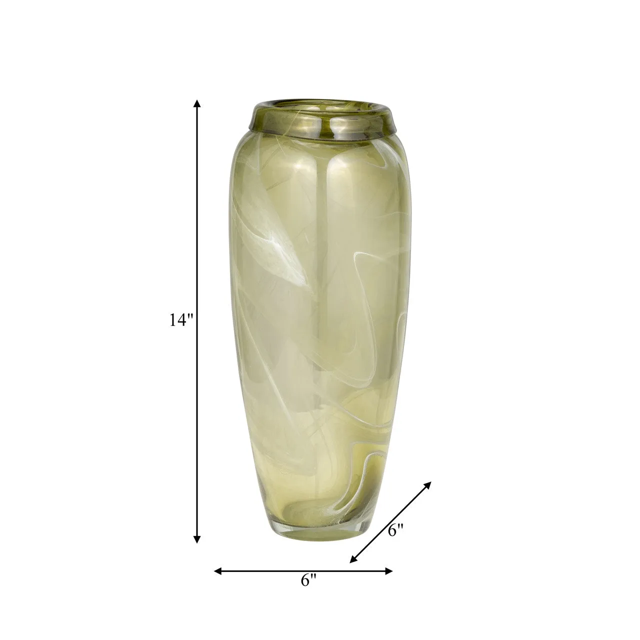 Glass, 14" Vase Green Swirl