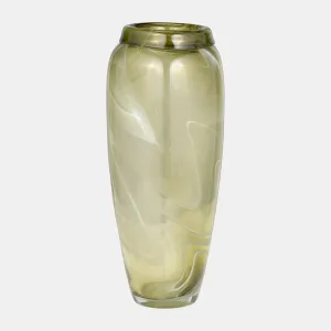 Glass, 14" Vase Green Swirl