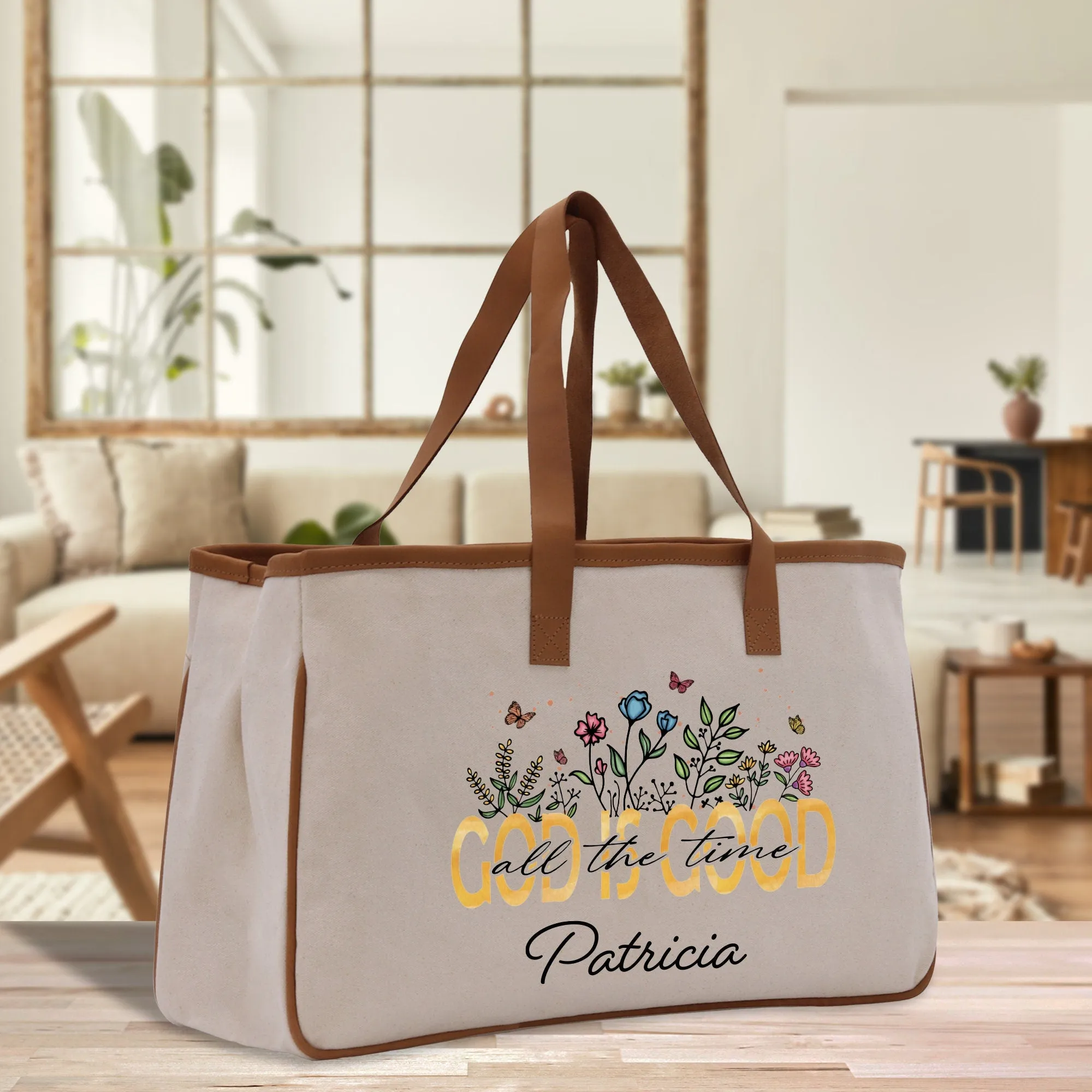God Is Good Personalized Name Religious Cotton Canvas Tote Bag For Women Custom Religious Gifts Church Tote Bag