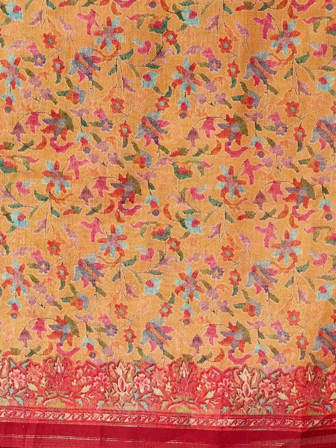 Gorgeous Brown Saree with Multi-Color Floral Print Pashmina Saree