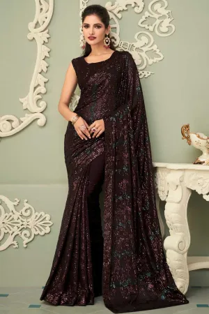 Gorgeous Georgette Fabric Vartika Sing Saree In Brown Color