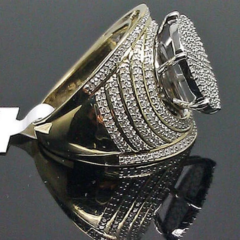 Gorgeous Insert Male Engagement Ring Yellow Gold Color Big Rings For Men