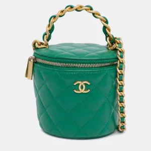 Green Lambskin Leather Afternoon Tea Vanity Case with Chain Bag