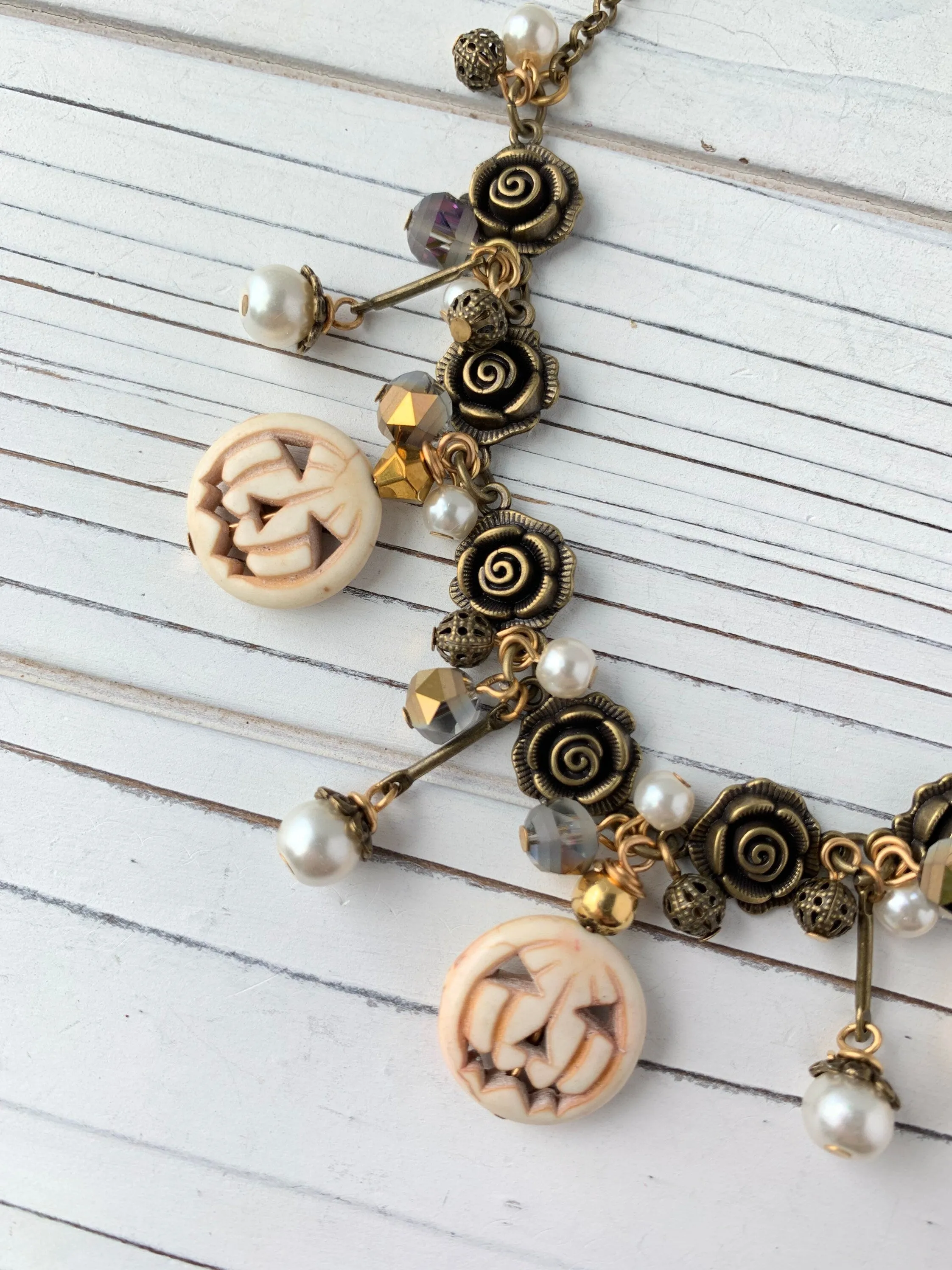 Halloween Bride Pumpkin Charm Necklace