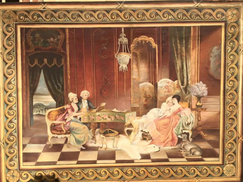 Hand Painted Antique French Tapestry on Large wooden frame