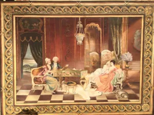 Hand Painted Antique French Tapestry on Large wooden frame