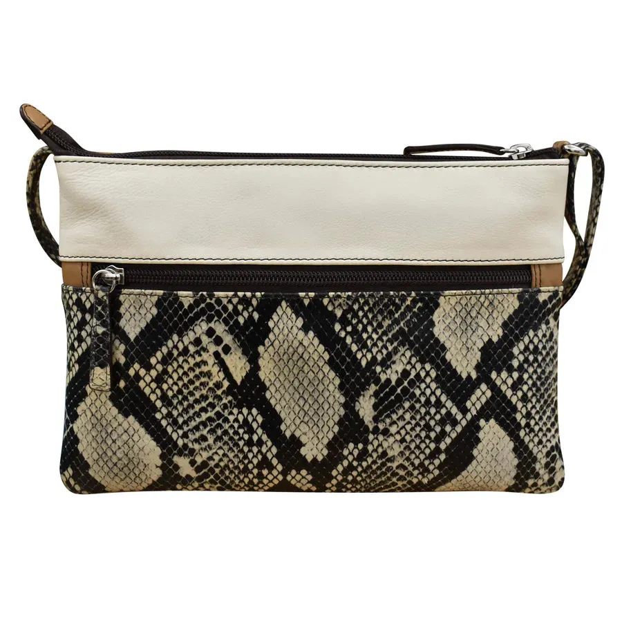 Handbag Double Zip Crossbody Bag Neutral Snake Multi Leather RFID Blocking 6028