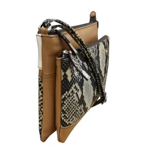 Handbag Double Zip Crossbody Bag Neutral Snake Multi Leather RFID Blocking 6028