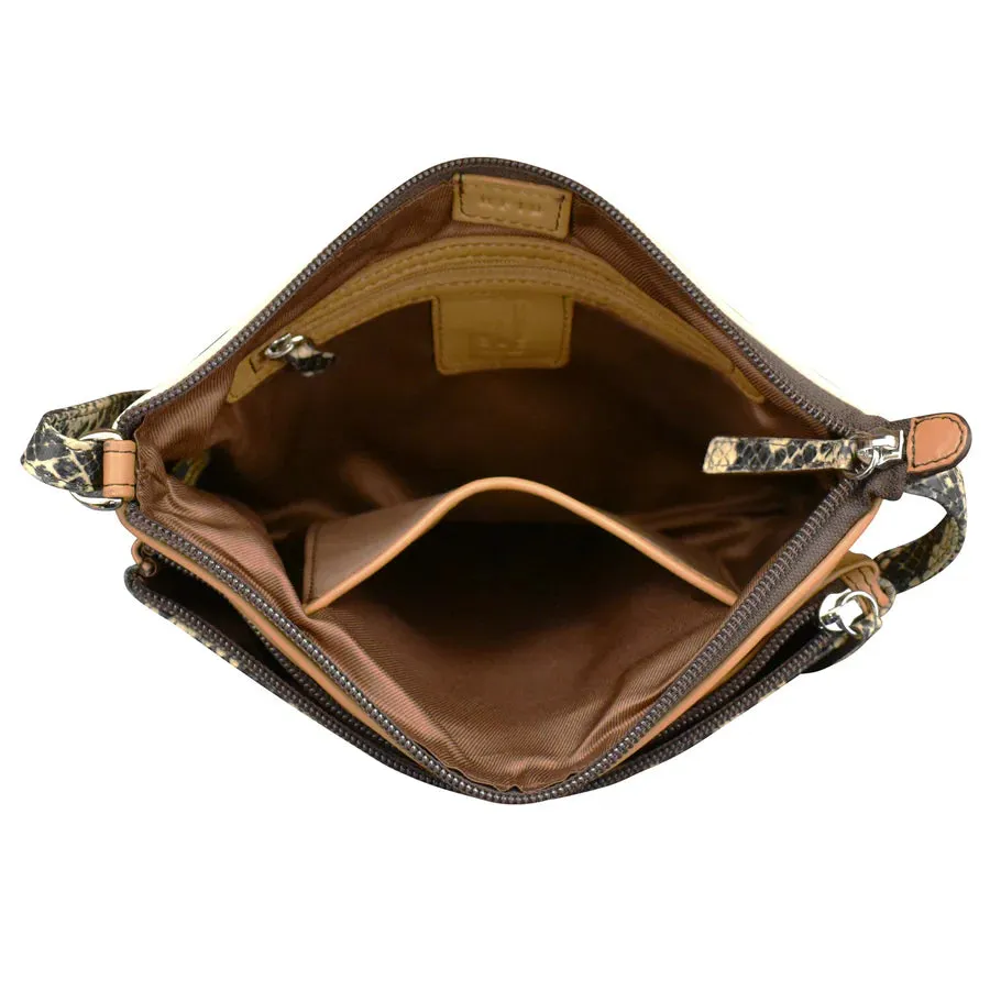 Handbag Double Zip Crossbody Bag Neutral Snake Multi Leather RFID Blocking 6028