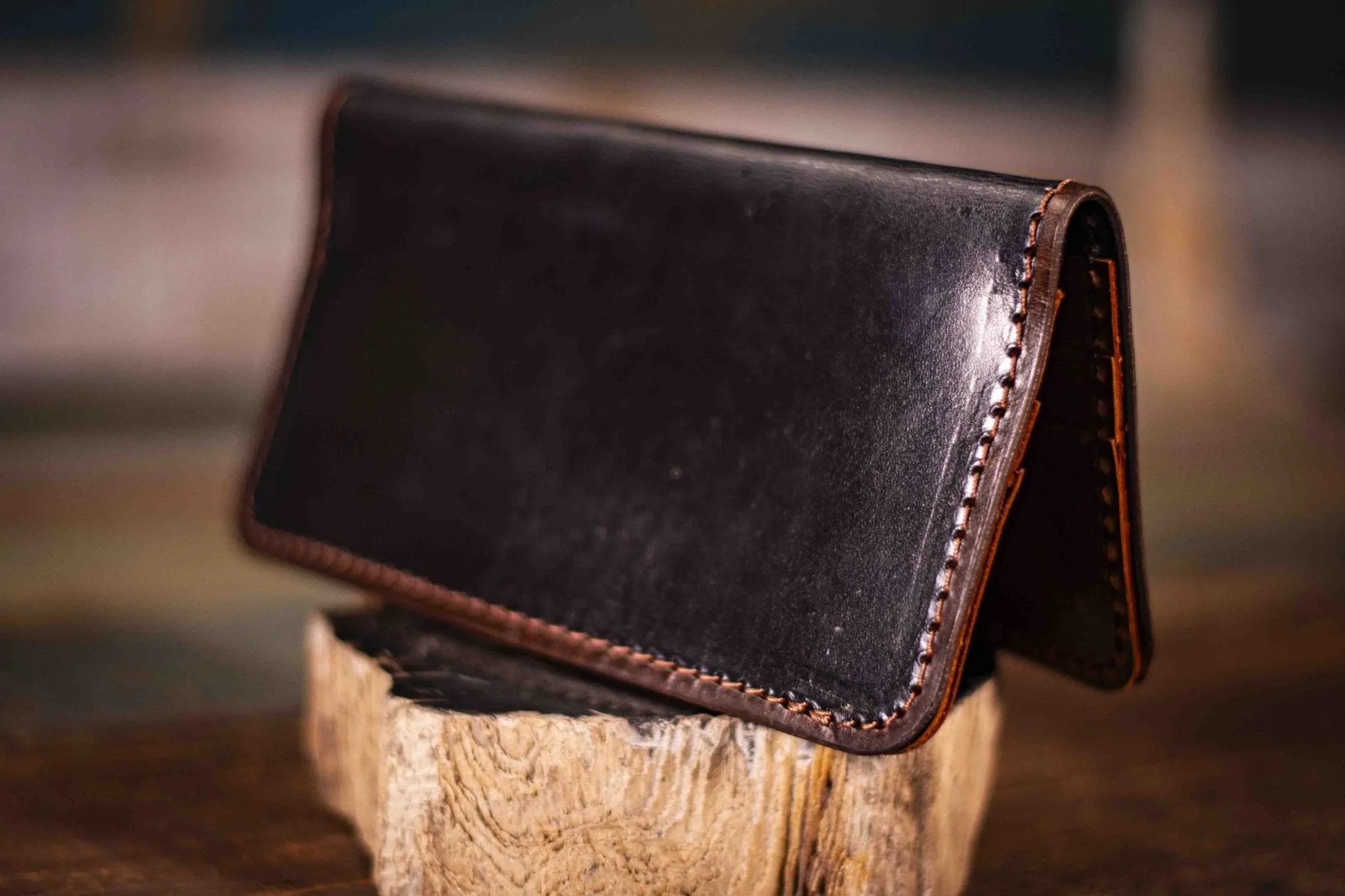 Handcrafted Leather Ladies Wallet - Dark Forest Botanical Design with Fern and Amanita Mushrooms