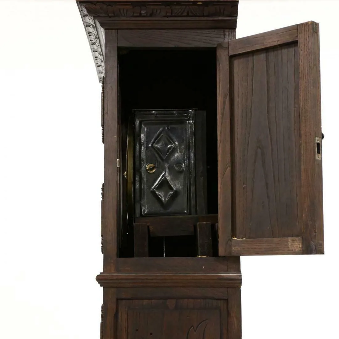 Handsome Antique Brittany Carved Oak Tall Case Clock, 19th Century!!