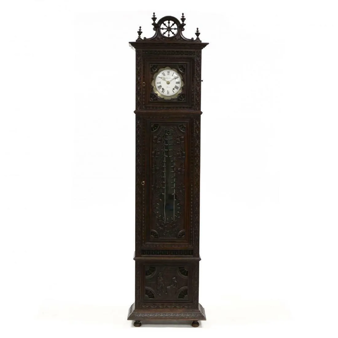 Handsome Antique Brittany Carved Oak Tall Case Clock, 19th Century!!