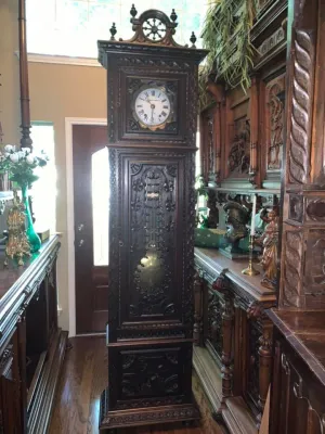 Handsome Antique Brittany Carved Oak Tall Case Clock, 19th Century!!