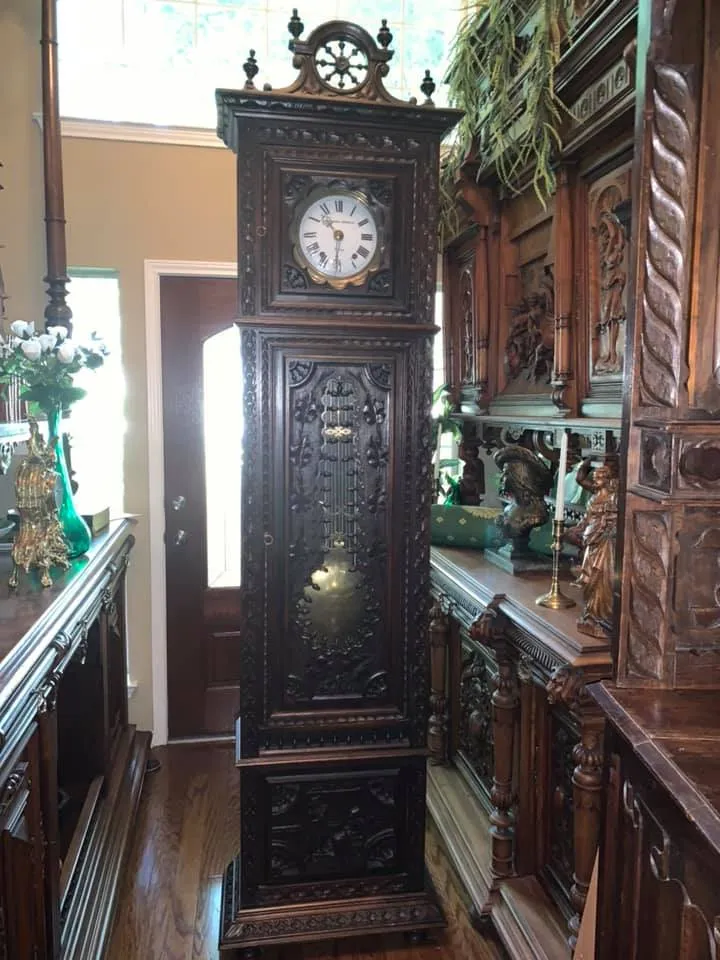 Handsome Antique Brittany Carved Oak Tall Case Clock, 19th Century!!
